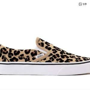 Vans Tan and Black Leopard Slip-On Shoes